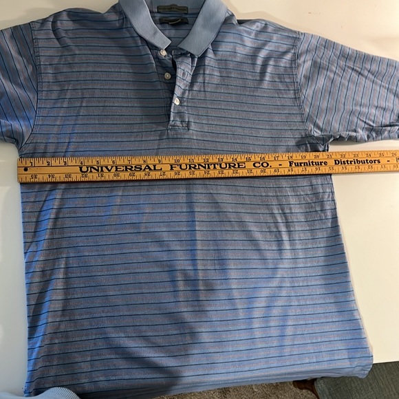 Johnston & Murphy Short Sleeve Light Blue With Black & Coral stripes Polo Sz Lg - Picture 4 of 9